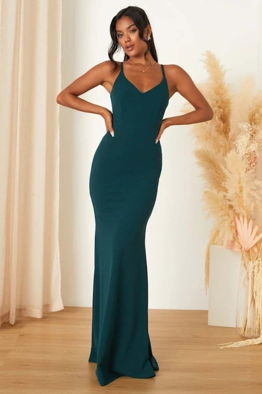 Lulus Moments Of Bliss Size Medium Forest Green Backless Mermaid Maxi Dress